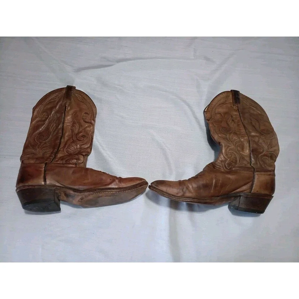 Men's Vintage Dan Post Brown Leather Western Cowboy Boots Size 9 D  Made In USA